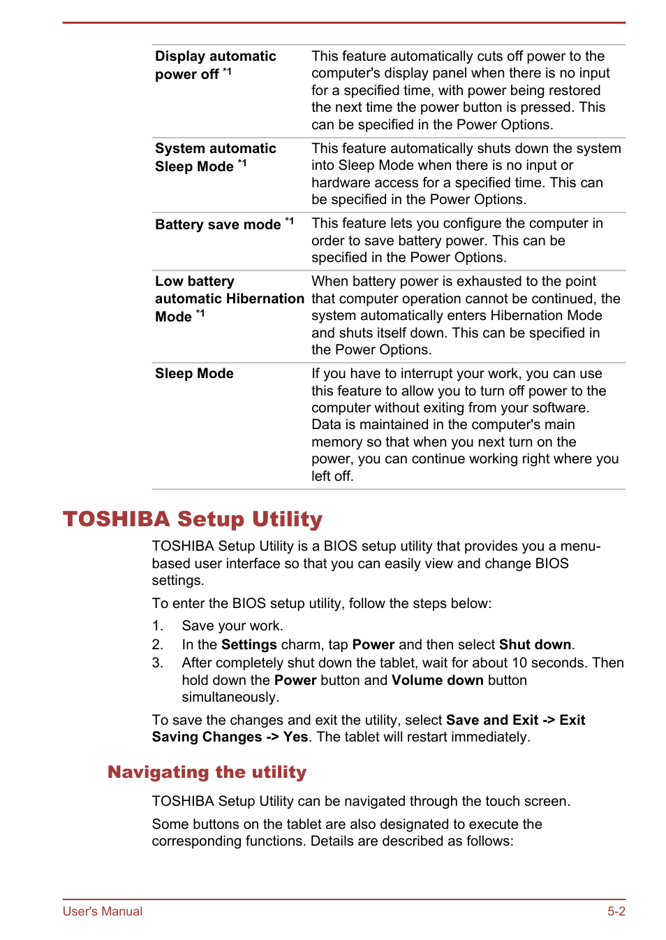 Toshiba setup utility, Navigating the utility, Toshiba setup utility -2 | Toshiba WT8-A User Manual | Page 47 / 77