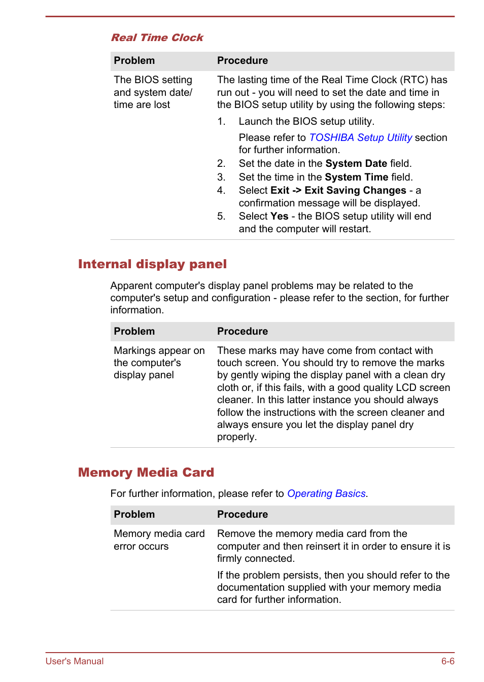 Internal display panel, Memory media card | Toshiba WT8-A User Manual | Page 57 / 77