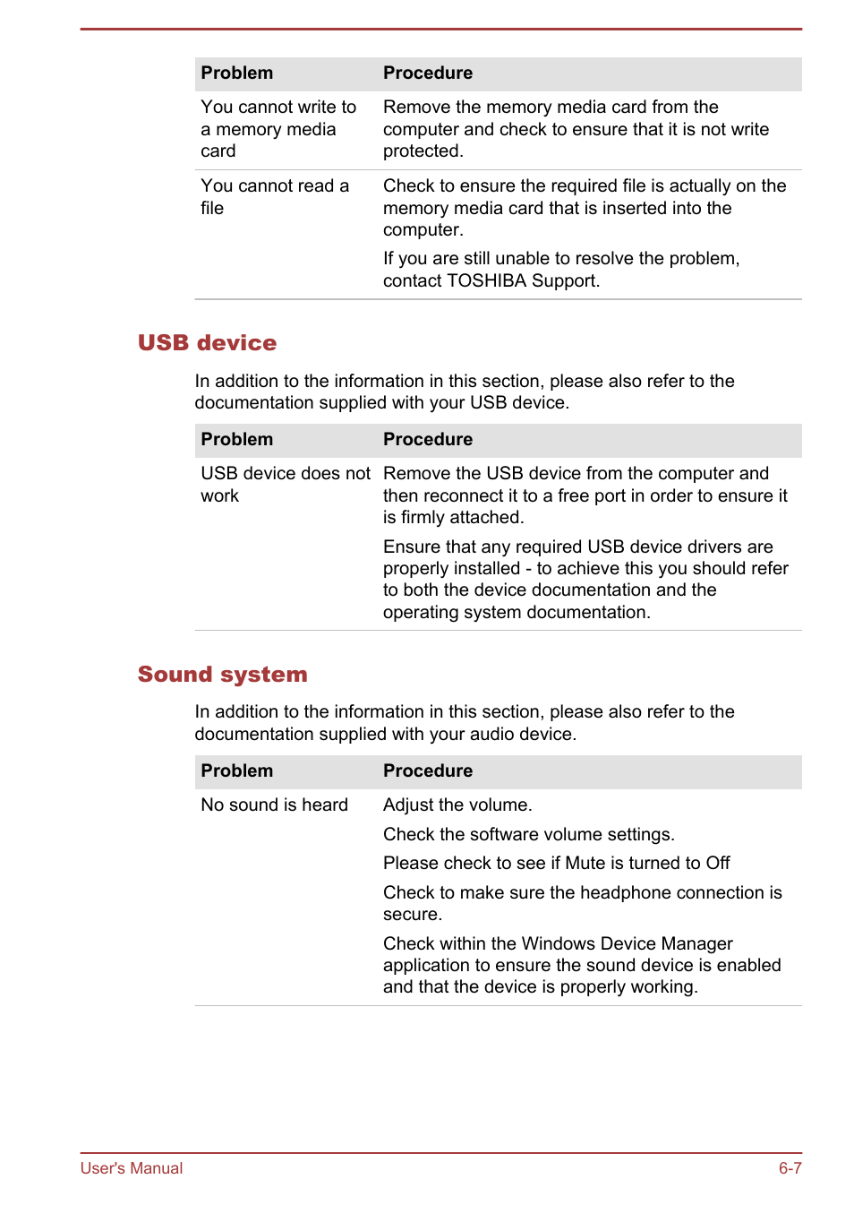 Usb device, Sound system | Toshiba WT8-A User Manual | Page 58 / 77