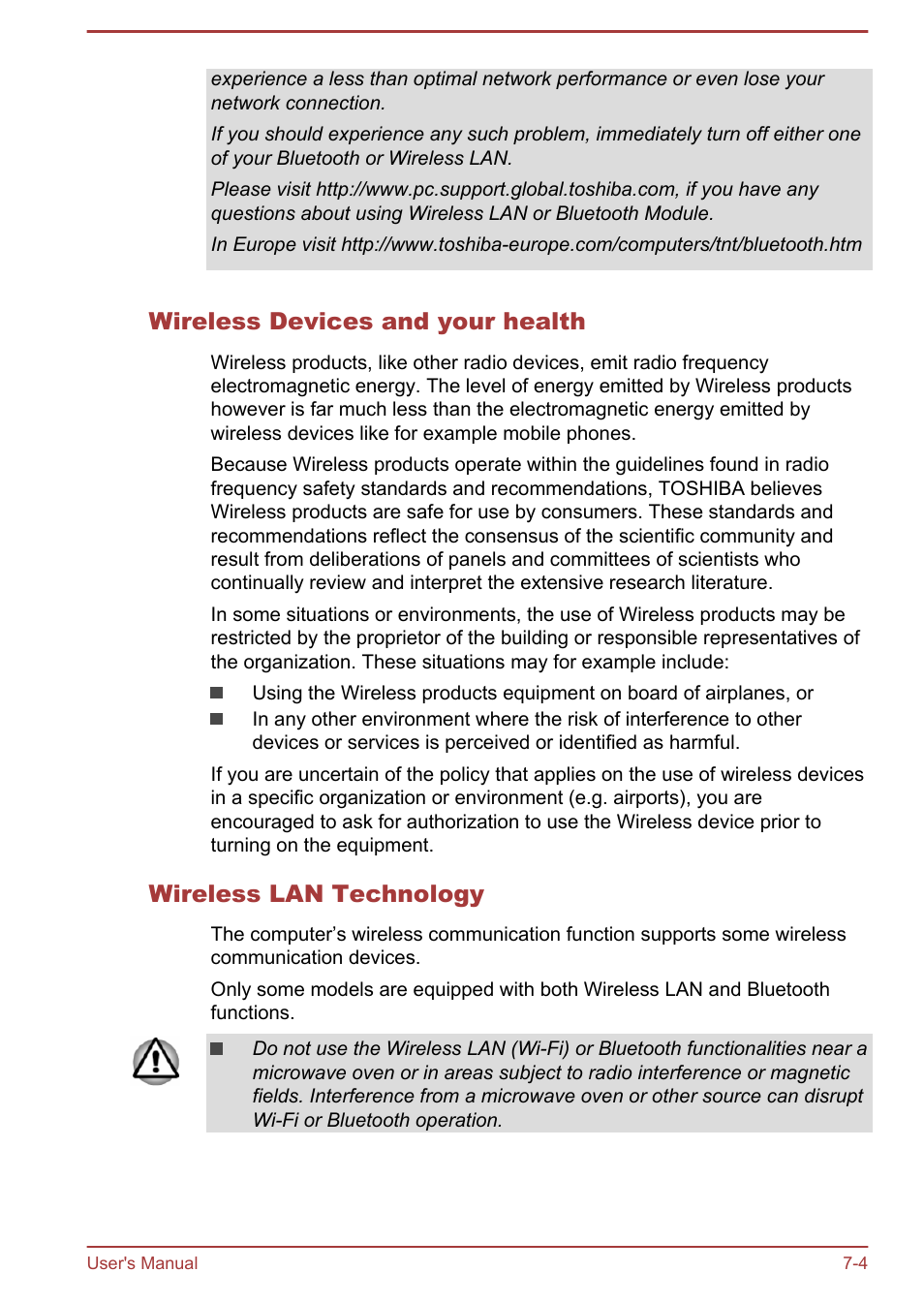 Wireless devices and your health, Wireless lan technology | Toshiba WT8-A User Manual | Page 65 / 77