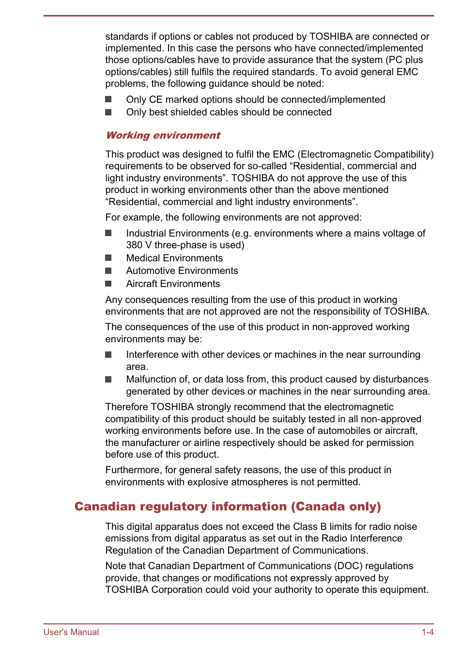 Canadian regulatory information (canada only) | Toshiba WT8-A User Manual | Page 7 / 77