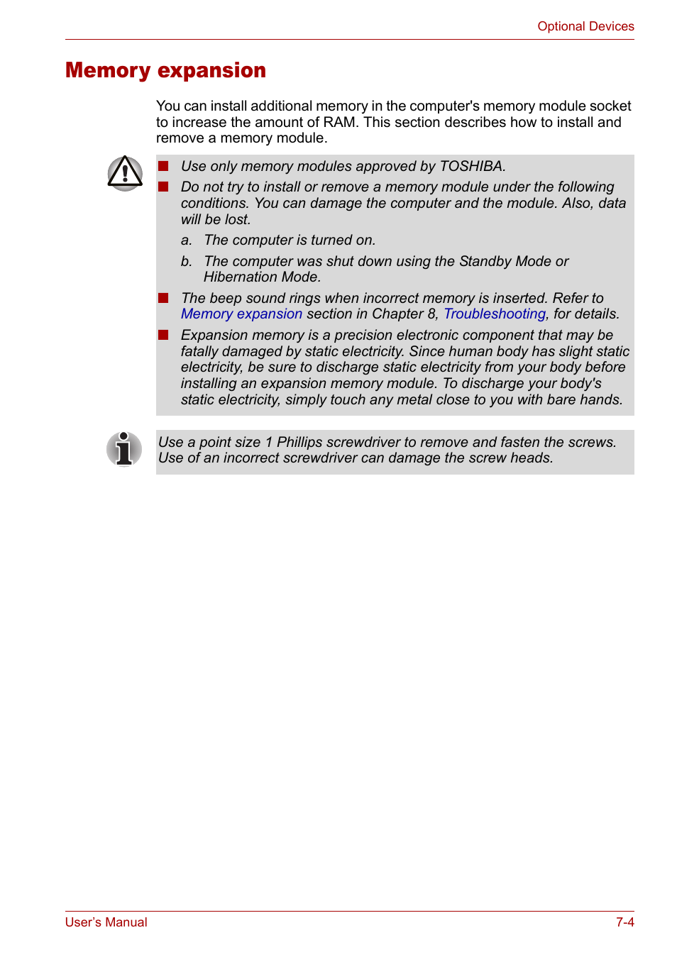 Memory expansion, Memory expansion -4, Memory | Expansion | Toshiba Satellite L10 User Manual | Page 113 / 170