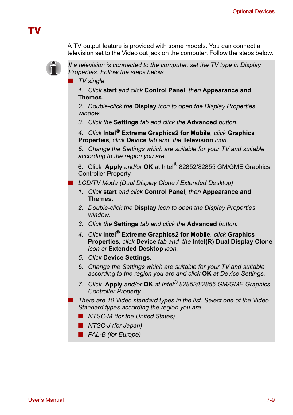 Tv -9 | Toshiba Satellite L10 User Manual | Page 118 / 170