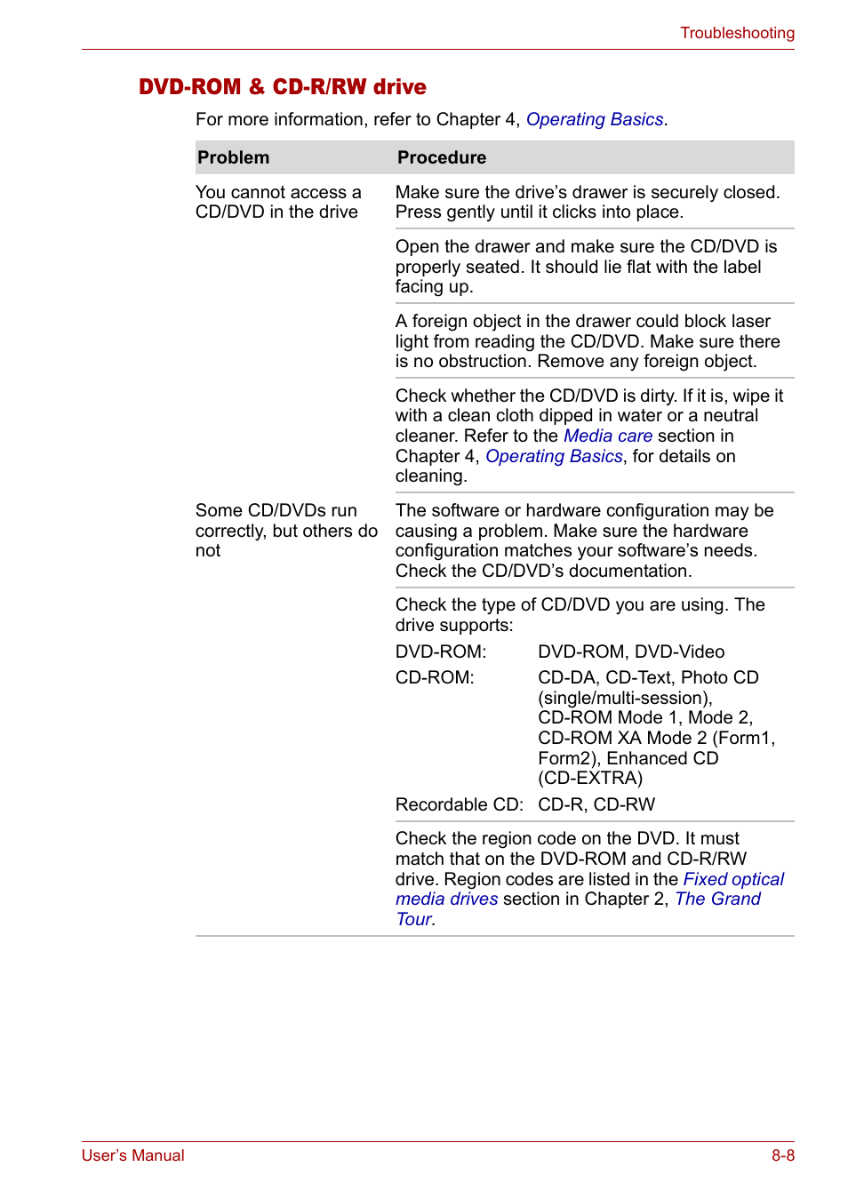 Dvd-rom & cd-r/rw drive, Dvd-rom & cd-r/rw drive -8 | Toshiba Satellite L10 User Manual | Page 127 / 170