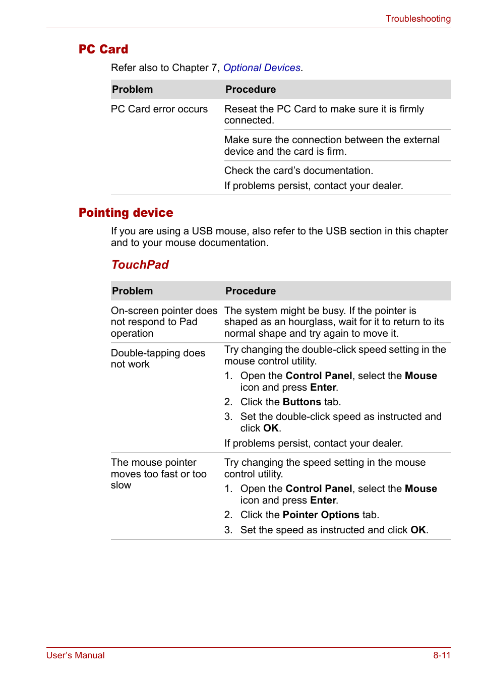 Pc card, Pointing device, Pc card -11 pointing device -11 | Toshiba Satellite L10 User Manual | Page 130 / 170