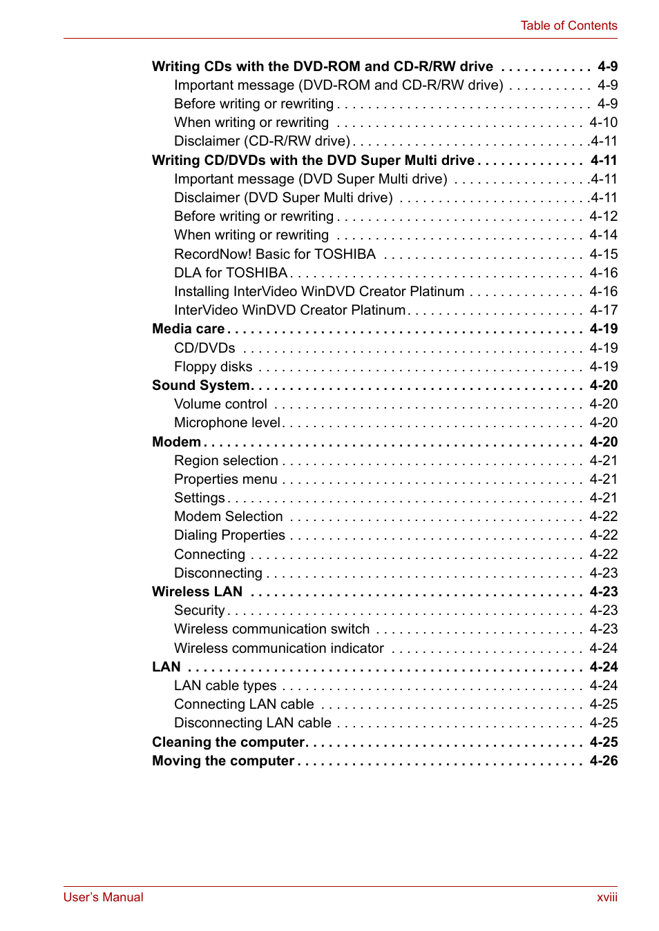 Toshiba Satellite L10 User Manual | Page 18 / 170