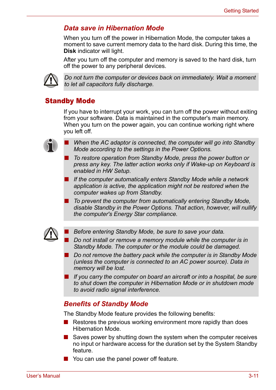 Standby mode, Standby mode -11 | Toshiba Satellite L10 User Manual | Page 61 / 170