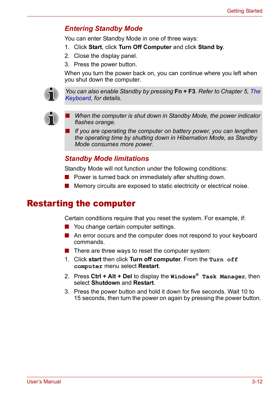 Restarting the computer, Restarting the computer -12 | Toshiba Satellite L10 User Manual | Page 62 / 170