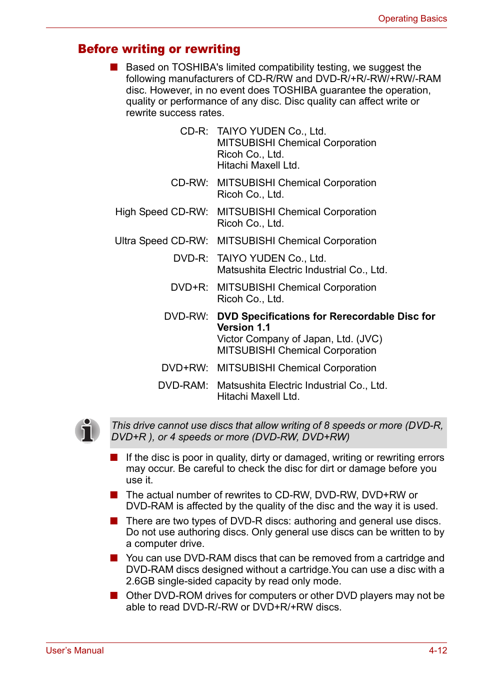 Before writing or rewriting, Before writing or rewriting -12 | Toshiba Satellite L10 User Manual | Page 75 / 170