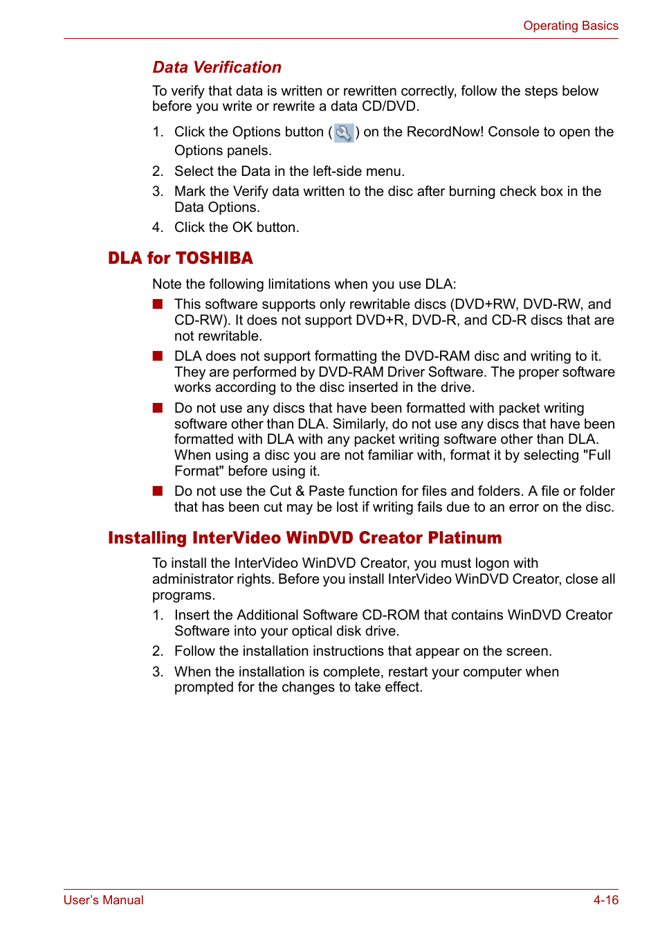 Dla for toshiba, Installing intervideo windvd creator platinum | Toshiba Satellite L10 User Manual | Page 79 / 170