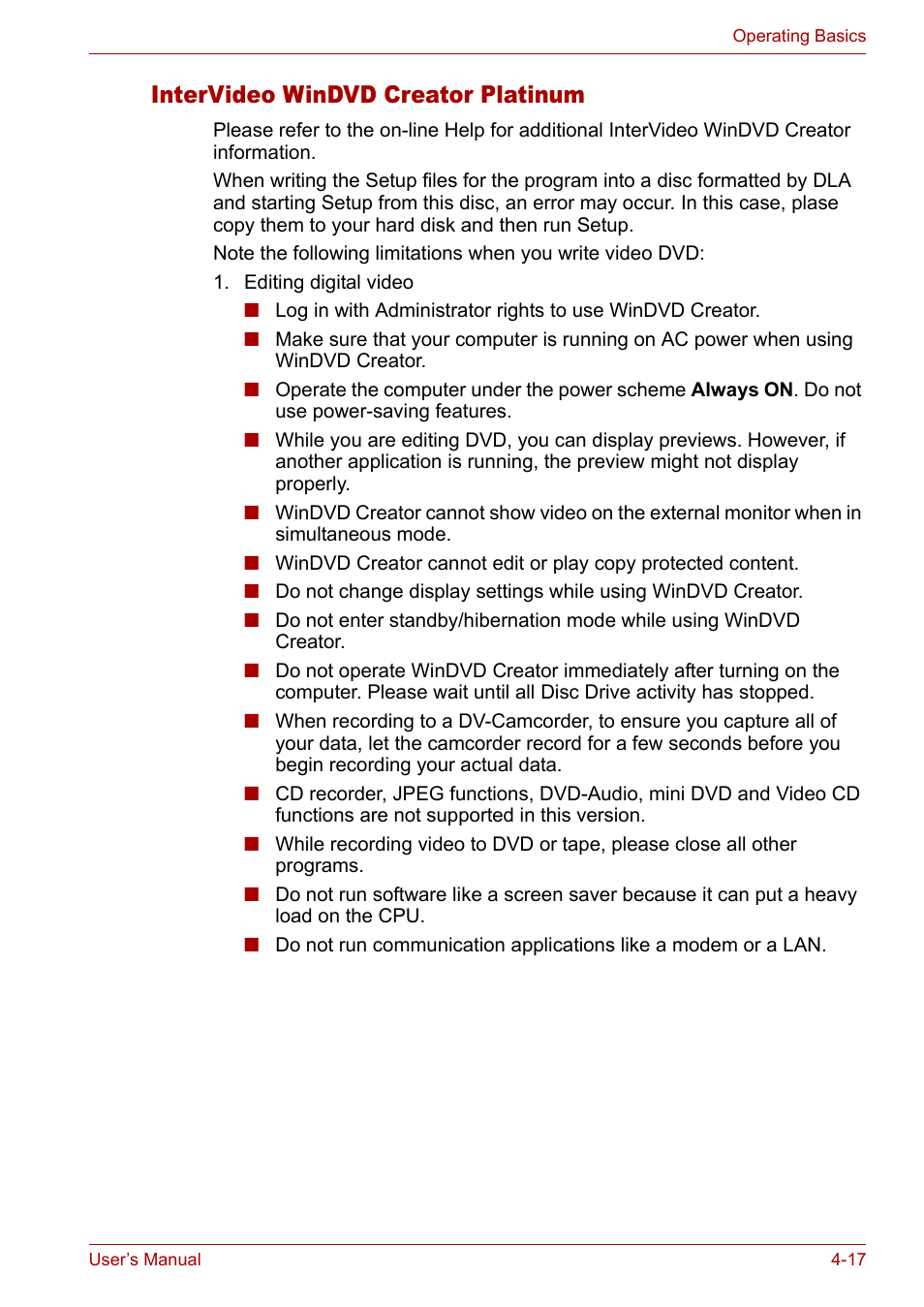 Intervideo windvd creator platinum, Intervideo windvd creator platinum -17 | Toshiba Satellite L10 User Manual | Page 80 / 170