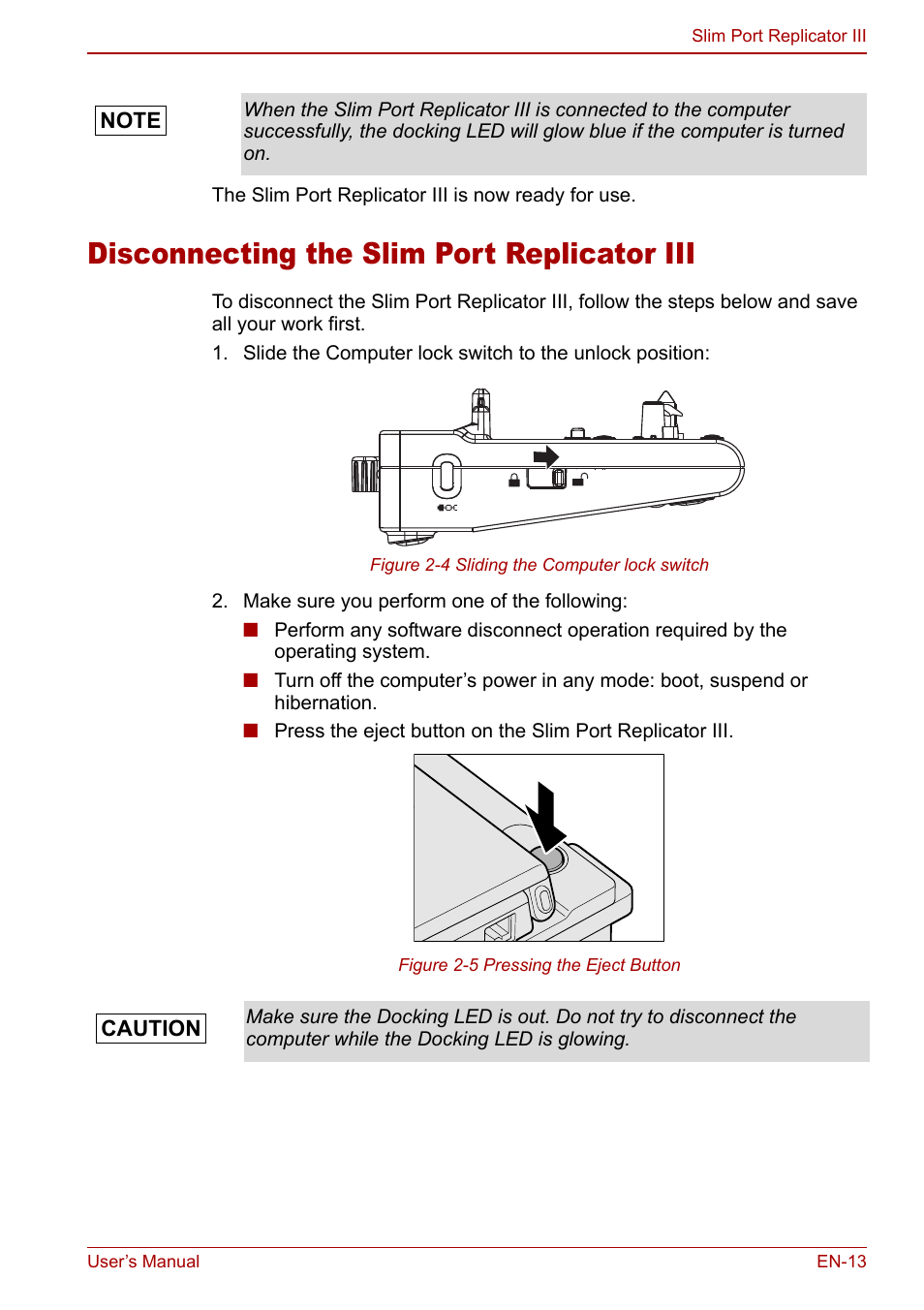 Disconnecting the slim port replicator iii | Toshiba Slim Port Replicator III User Manual | Page 13 / 31