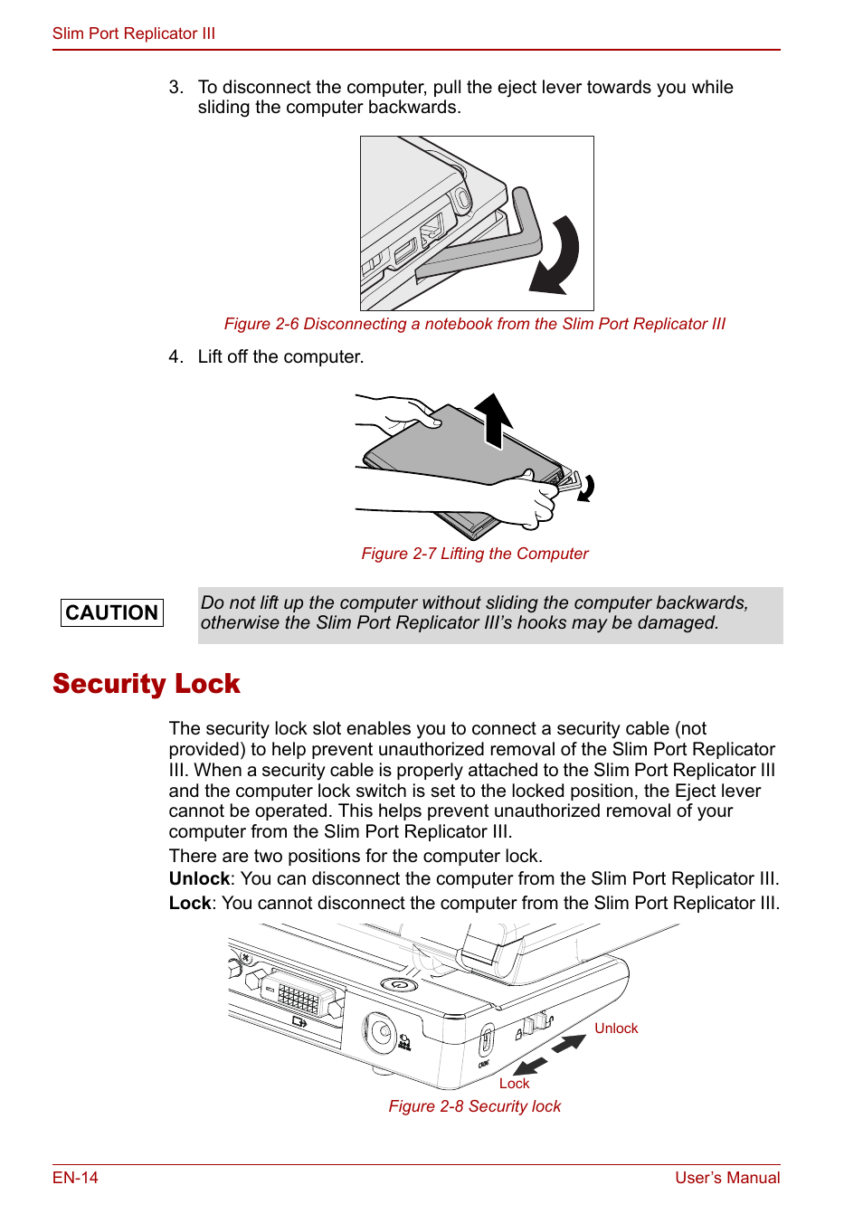 Security lock | Toshiba Slim Port Replicator III User Manual | Page 14 / 31