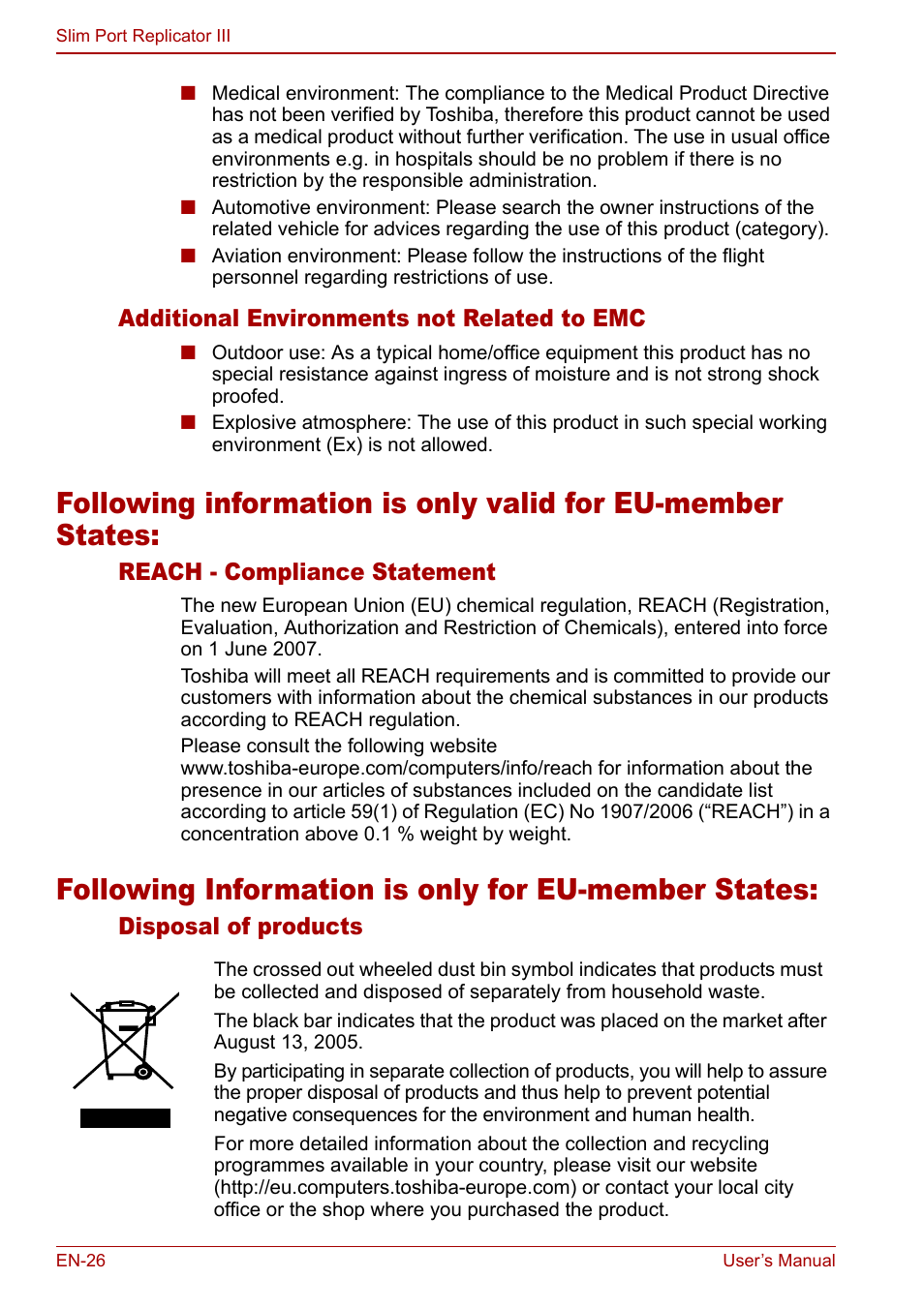 Following information is only for eu-member states | Toshiba Slim Port Replicator III User Manual | Page 26 / 31