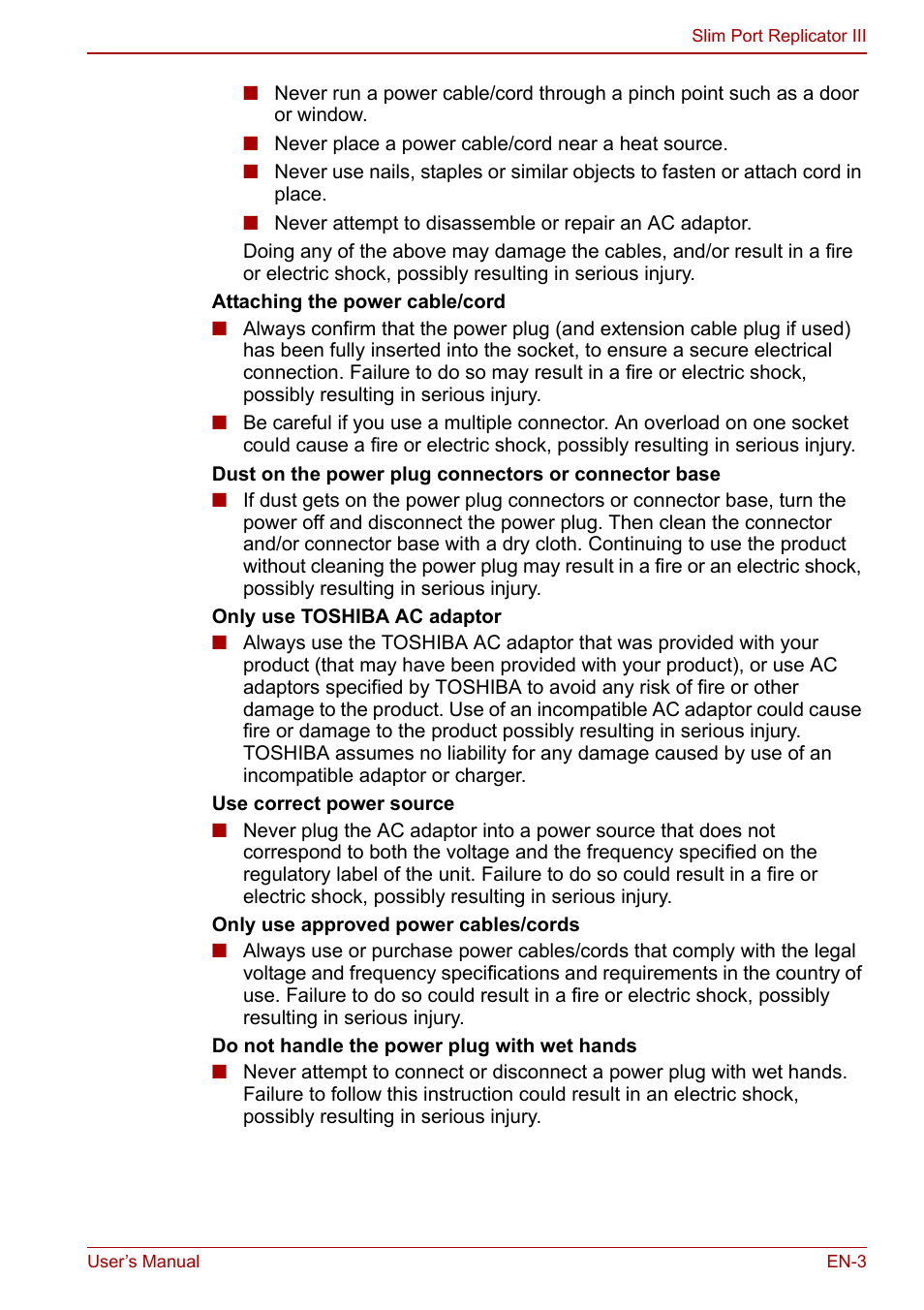 Toshiba Slim Port Replicator III User Manual | Page 3 / 31