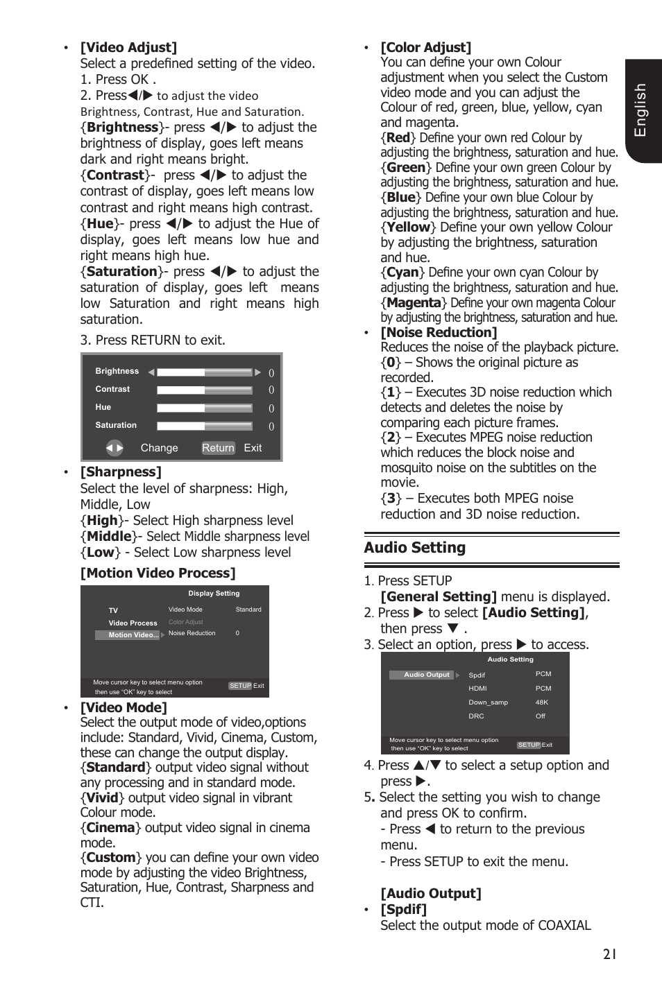 1 e ng lis h, Audio setting | Toshiba BDX3200 User Manual | Page 21 / 46