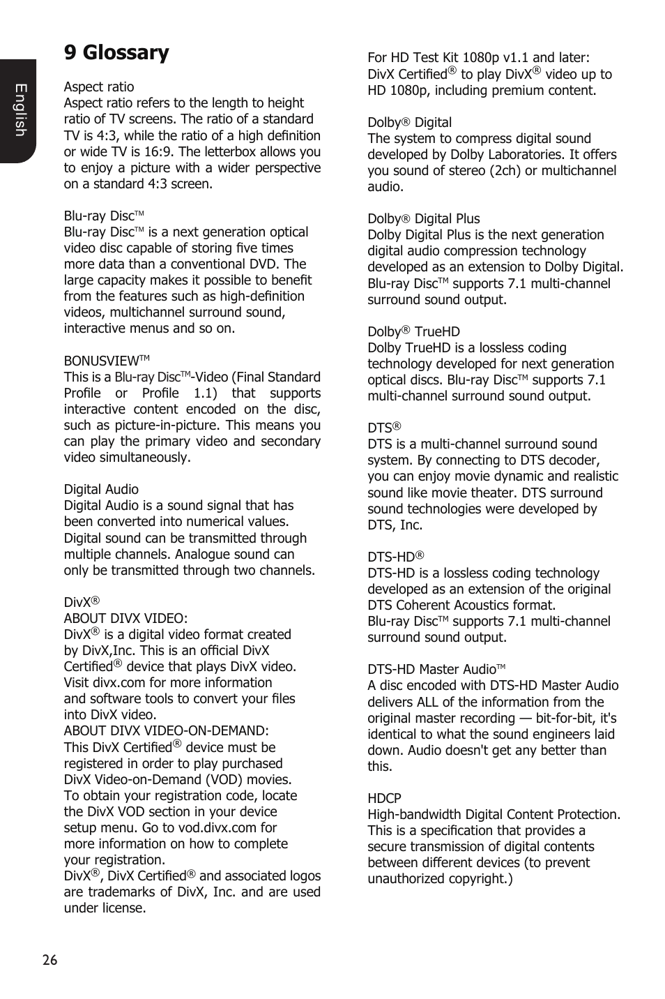 9 glossary | Toshiba BDX3200 User Manual | Page 26 / 46