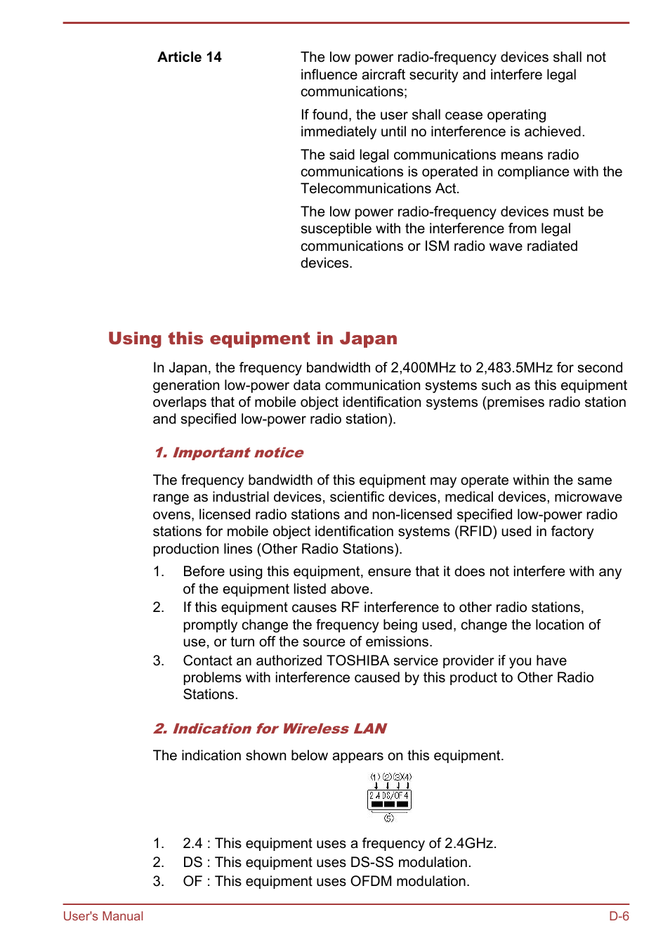 Using this equipment in japan | Toshiba Satellite U840 User Manual | Page 110 / 115
