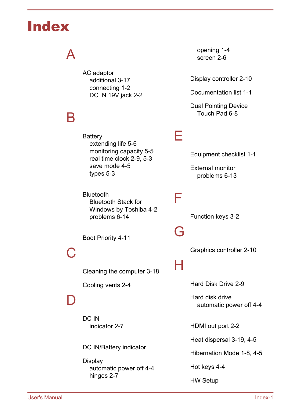 Index, Index a | Toshiba Satellite U840 User Manual | Page 113 / 115