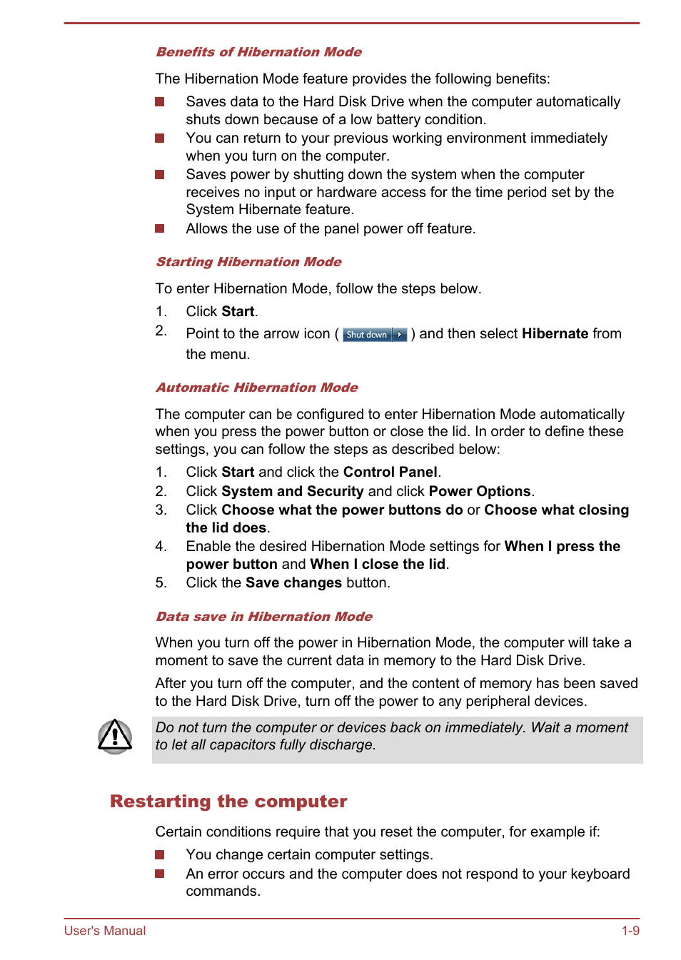 Restarting the computer | Toshiba Satellite U840 User Manual | Page 23 / 115
