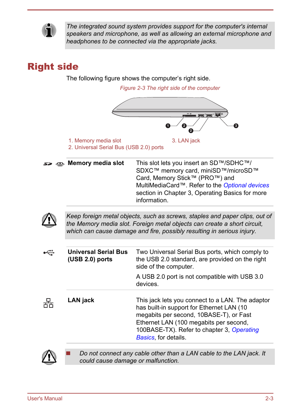 Right side, Right side -3 | Toshiba Satellite U840 User Manual | Page 27 / 115