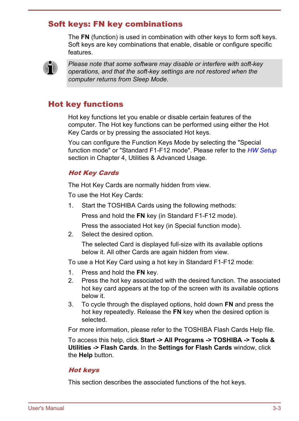 Soft keys: fn key combinations, Hot key functions | Toshiba Satellite U840 User Manual | Page 39 / 115