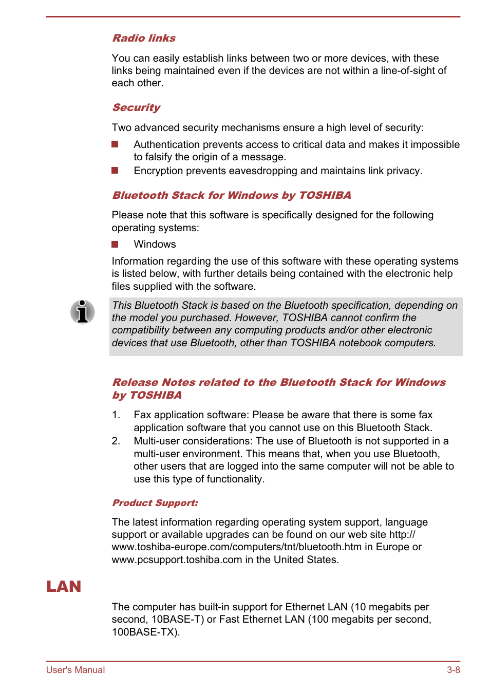 Lan -8 | Toshiba Satellite U840 User Manual | Page 44 / 115