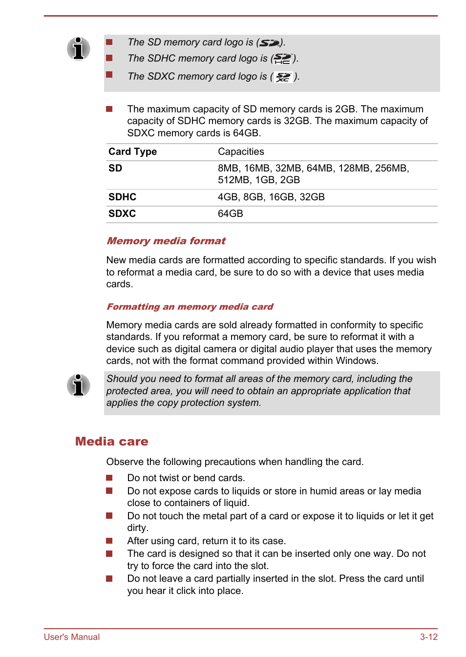 Media care | Toshiba Satellite U840 User Manual | Page 48 / 115