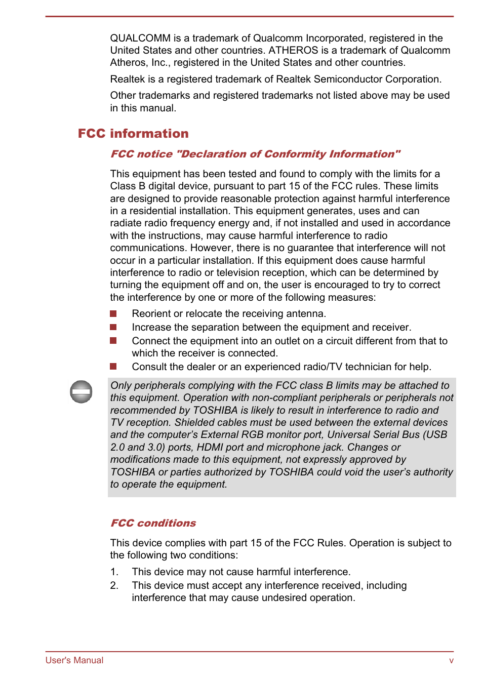 Fcc information | Toshiba Satellite U840 User Manual | Page 5 / 115