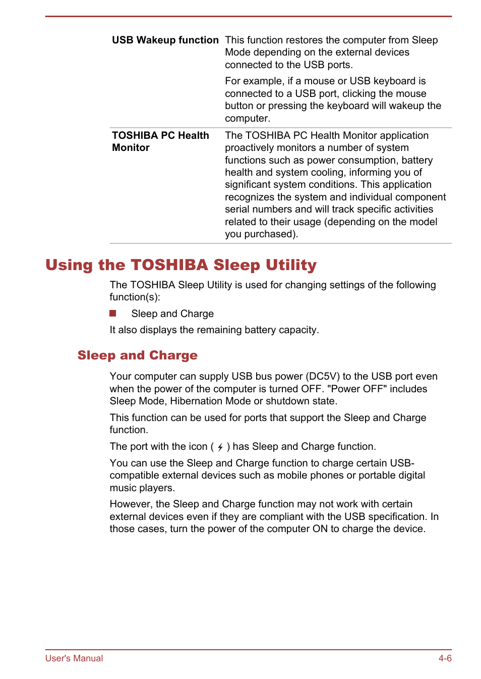 Using the toshiba sleep utility, Sleep and charge, Using the toshiba sleep utility -6 | Toshiba Satellite U840 User Manual | Page 62 / 115