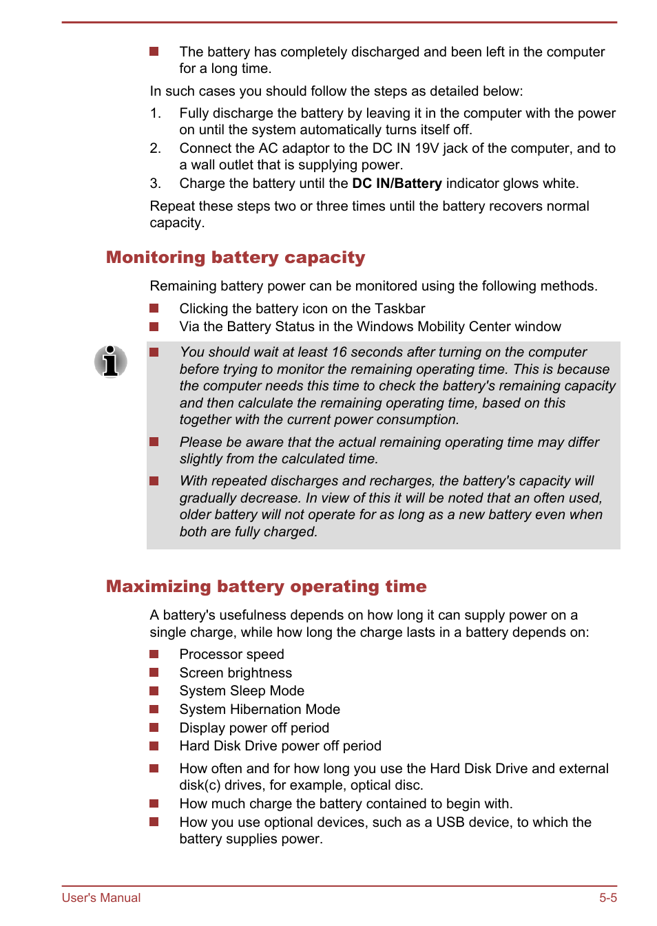 Monitoring battery capacity, Maximizing battery operating time | Toshiba Satellite U840 User Manual | Page 80 / 115