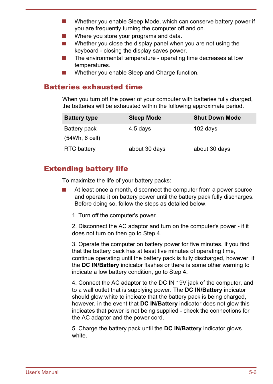 Batteries exhausted time, Extending battery life | Toshiba Satellite U840 User Manual | Page 81 / 115