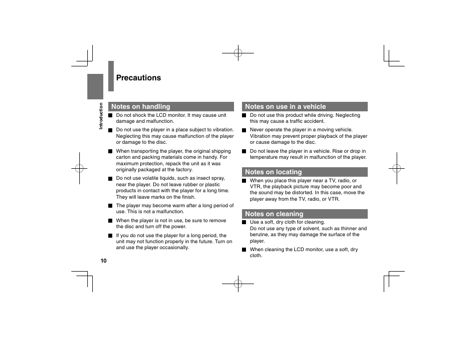 Precautions | Toshiba SDP74S User Manual | Page 10 / 72