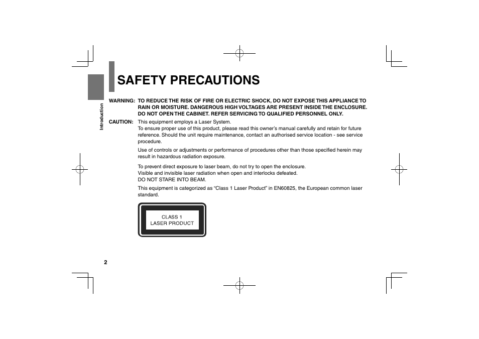 Safety precautions | Toshiba SDP74S User Manual | Page 2 / 72