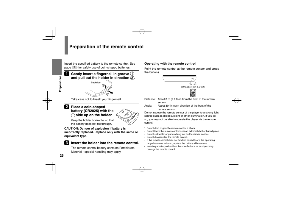 Preparation of the remote control | Toshiba SDP74S User Manual | Page 26 / 72