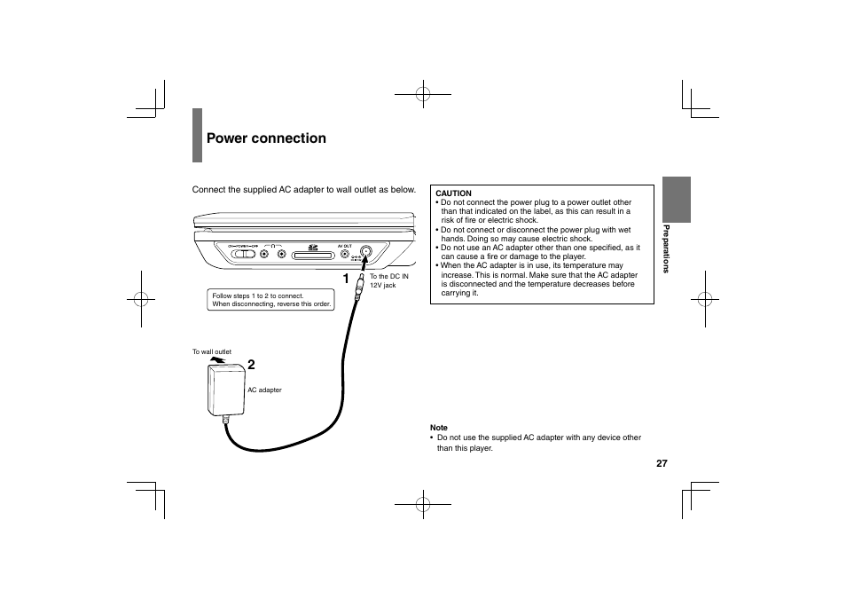 Power connection | Toshiba SDP74S User Manual | Page 27 / 72