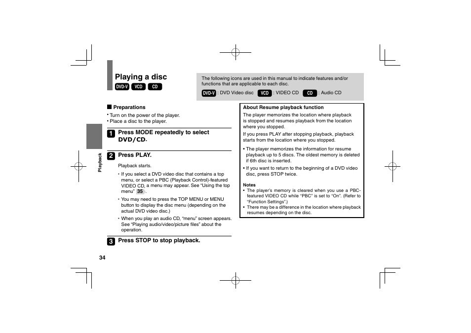 Playing a disc | Toshiba SDP74S User Manual | Page 34 / 72