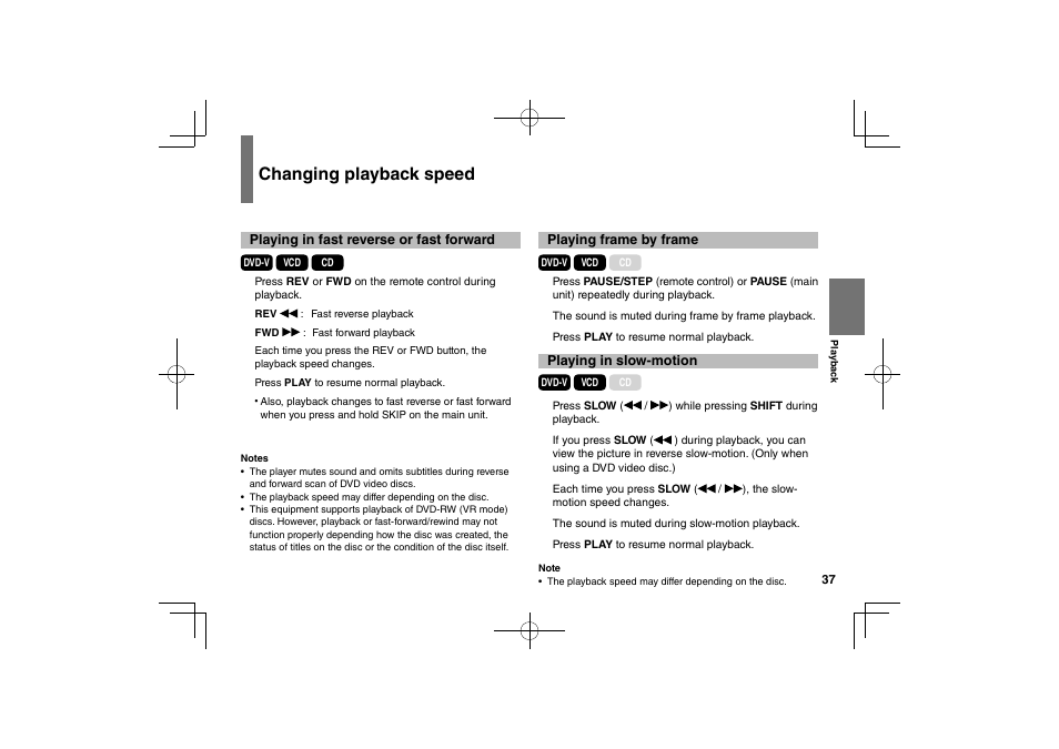 Changing playback speed | Toshiba SDP74S User Manual | Page 37 / 72