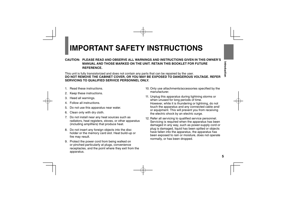 Important safety instructions | Toshiba SDP74S User Manual | Page 5 / 72