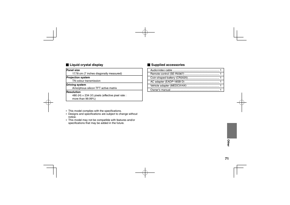 Toshiba SDP74S User Manual | Page 71 / 72