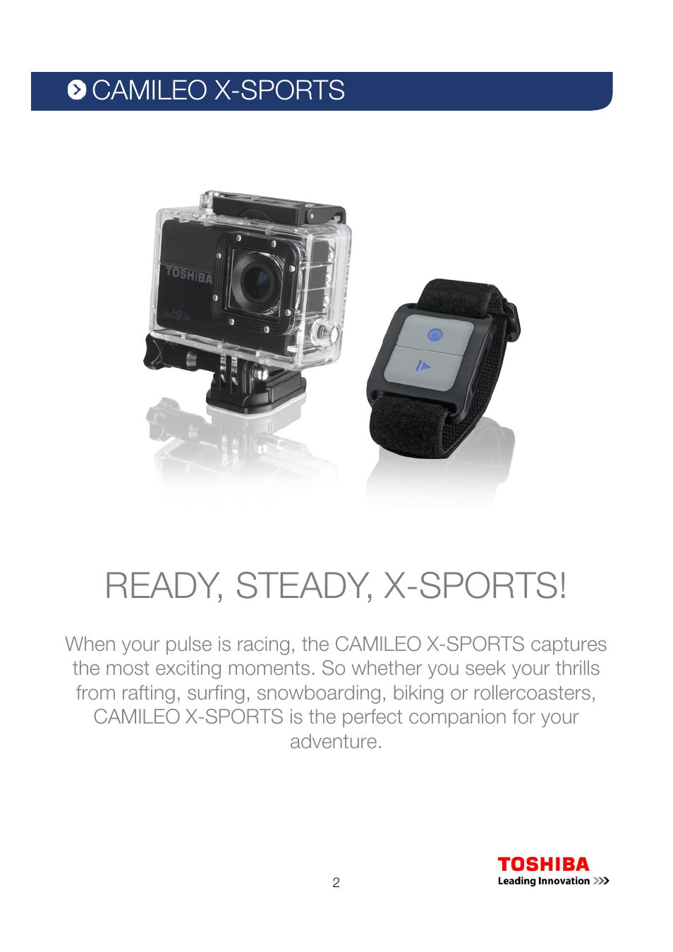 Camileo x-sports, Ready, steady, x-sports | Toshiba Camileo X-Sports User Manual | Page 2 / 21