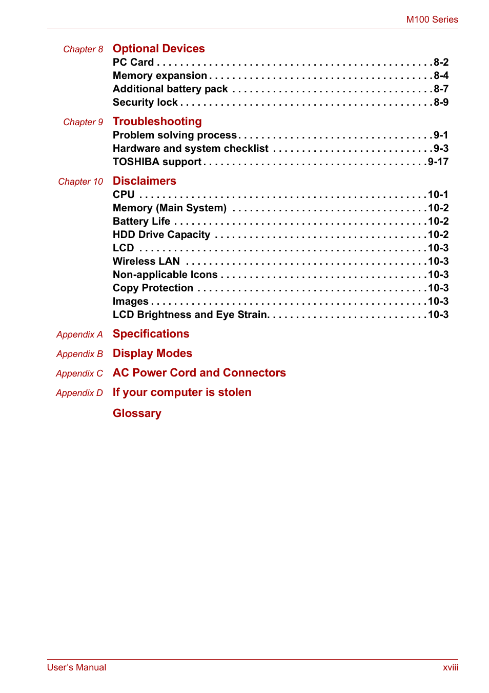 Toshiba Equium M100 (PSMA8) User Manual | Page 18 / 149
