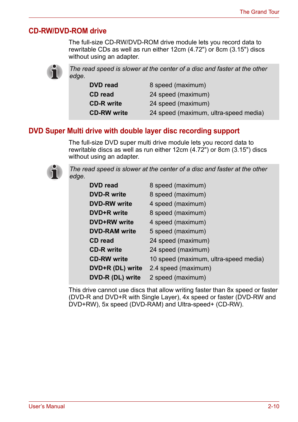 Cd-rw/dvd-rom drive | Toshiba Equium M100 (PSMA8) User Manual | Page 43 / 149