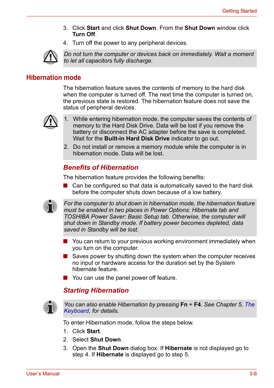 Hibernation mode | Toshiba Equium M100 (PSMA8) User Manual | Page 52 / 149