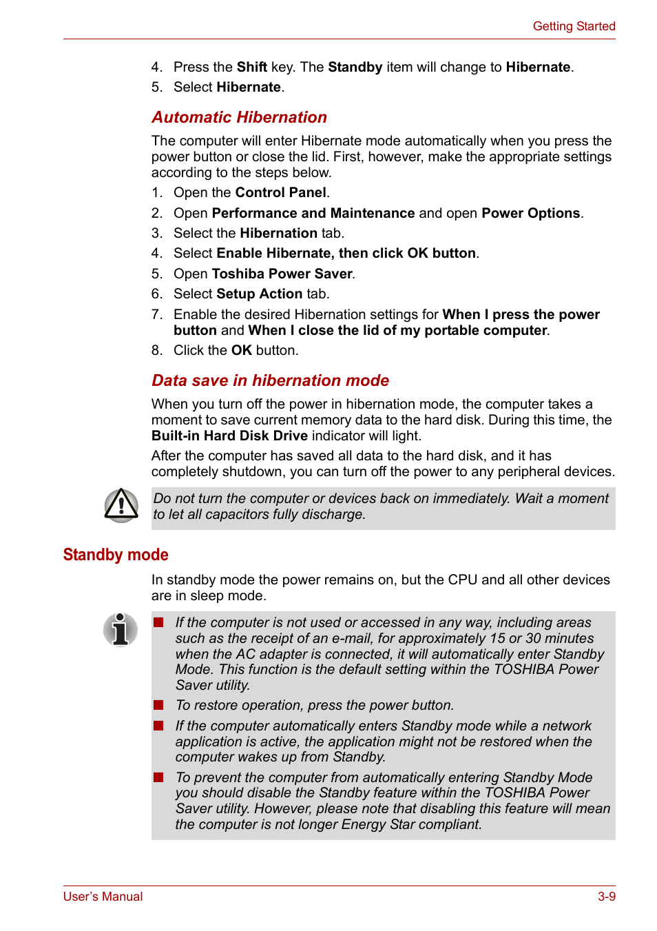 Standby mode | Toshiba Equium M100 (PSMA8) User Manual | Page 53 / 149