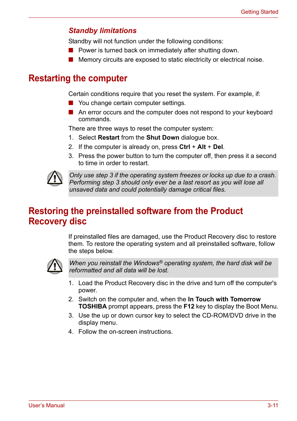 Restarting the computer | Toshiba Equium M100 (PSMA8) User Manual | Page 55 / 149