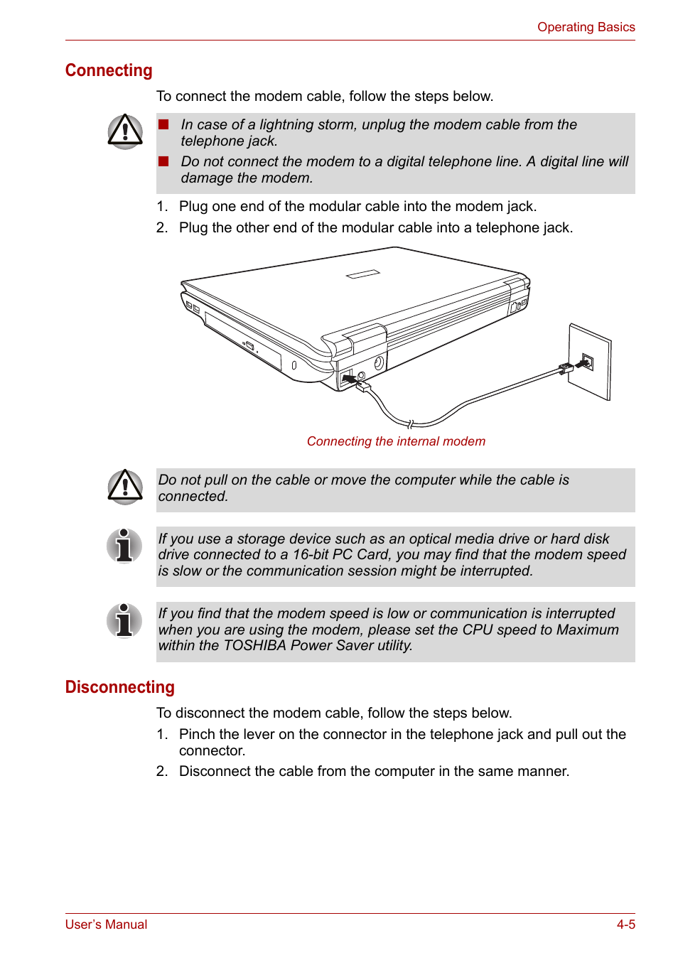 Connecting, Disconnecting | Toshiba Equium M100 (PSMA8) User Manual | Page 61 / 149