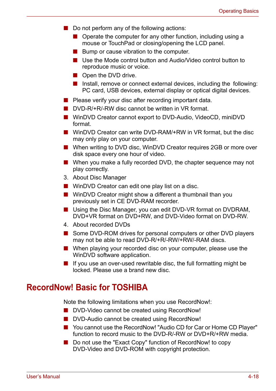 Recordnow! basic for toshiba, Recordnow! basic for toshiba -18 | Toshiba Equium M100 (PSMA8) User Manual | Page 74 / 149