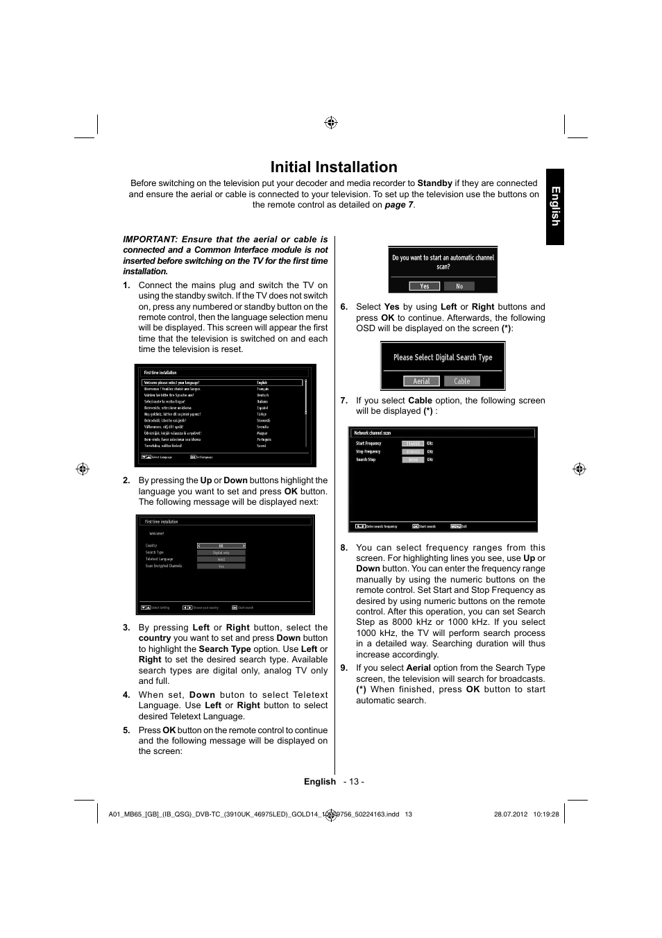 Initial installation, English | Toshiba BL712 User Manual | Page 14 / 33