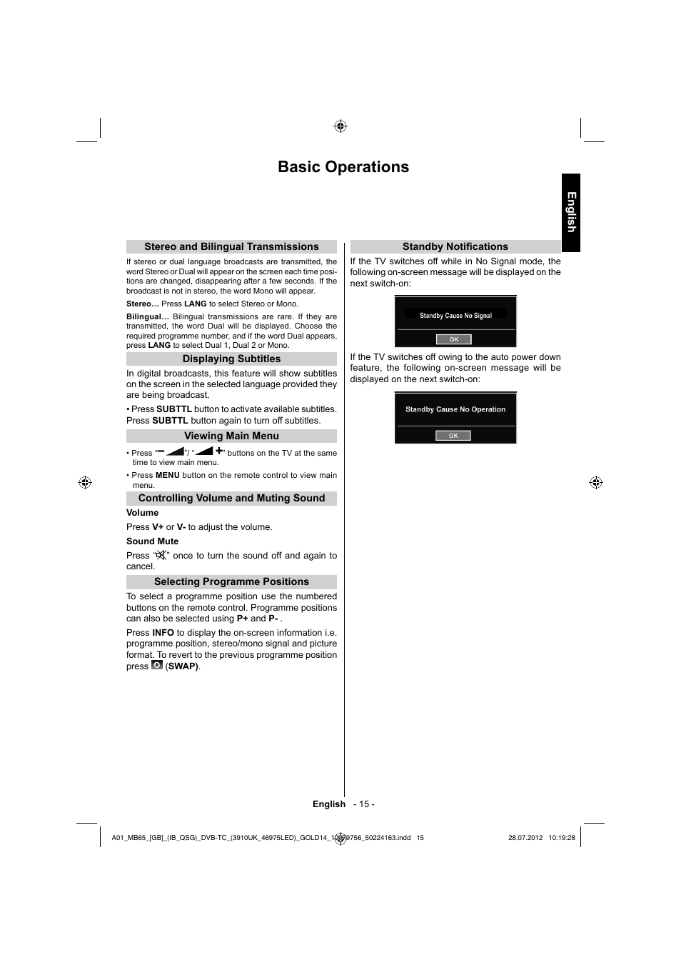 Basic operations, English | Toshiba BL712 User Manual | Page 16 / 33